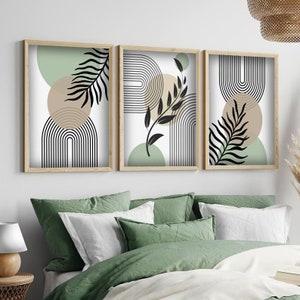 Boho Abstract Wall Art, Set of 3 Prints, Botanical Wall Art, Green Wall Art,  Printable Home Decor, Digital Download