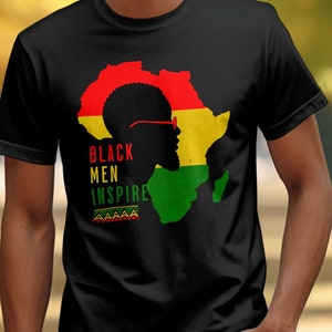 T-shirt inspirant pour homme noir, silhouette de carte d'Afrique, t-shirt à message puissant, vêtement unisexe, cadeau pour lui