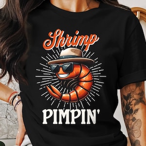 Funky Shrimp Pimpin' Graphic T-Shirt, Cool Shrimp With Hat and Sunglasses, Unique Seafood Lover Tee, Unisex