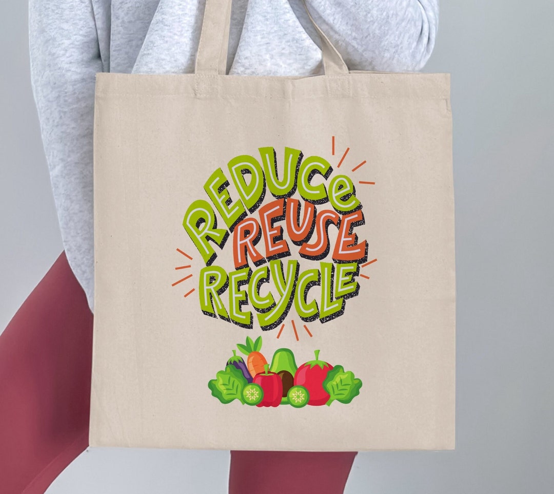 Reduce Reuse Recycle Tote Bag - Colorful Eco-friendly Grocery Shopper ...