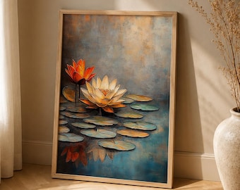Tranquil Lotus Flower Wall Art Print, Zen Living Room Decor, Spa Inspired Botanical Artwork, Meditation Room Accent,Peaceful Home Decoration