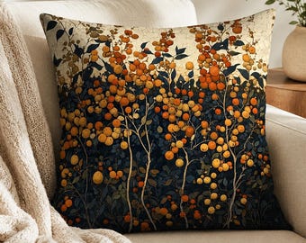Autumn Berry Throw Pillow, Moody Botanical Patio Cushion, Fall Branch Pillowcase, Harvest Garden Decor, Nature Lover Gift