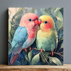 Love Birds Wall Art, Romantic Bird Poster, Colorful Birds Framed Wall Canvas, Tropical Bird Decor, Framed Art, Animal-Inspired Home Accent