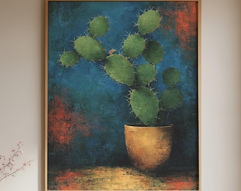 Cactus Wall Art Canvas, Desert Botanical Print, Rustic Southwest Decor, Green Cactus Painting Style Art, Modern Farmhouse Wall Art