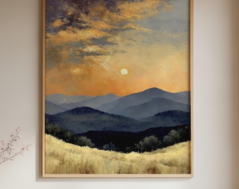 Mountain Sunset Wall Art Canvas, Large Landscape Print, Golden Hour Nature Decor, Rustic Mountain Artwork, Scenic  Home Decor