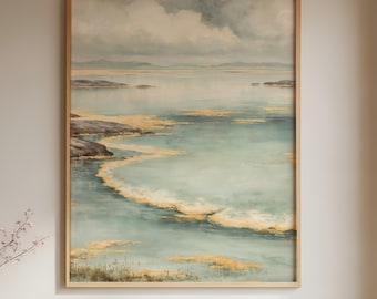 Coastal Landscape Wall Art Canvas, Ocean Shore Print, Neutral Beach Decor, Soft Seascape Wall Art, Modern Coastal Farmhouse Wall Art