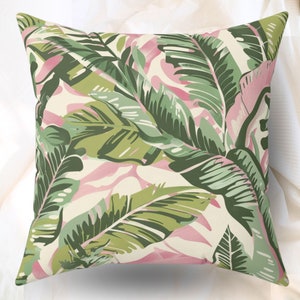 Tropical Pillow Pink And Sage Pillow Palm Leaf Pillow Cover Botanical Cushion Leaf Accent Pillows Tropical Pillow Case Tropical Home decor