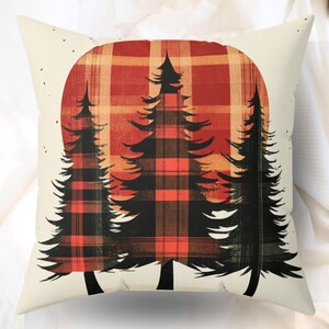 Christmas Plaid Pillow, Rustic Farmhouse Christmas Tree, Christmas Home Decor, Holiday Decor, Decorative Sofa Pillow, Winter Decor
