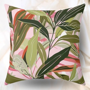 Tropical Accent Pillow Pink And Sage Pillow Palm Leaf Pillow Cover Botanical Cushion Leaf Accent Pillows Tropical Home decor