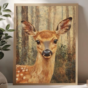 Rustic Deer Framed Art, Woodland Animal Wall Art, Nature Inspired Wall Decor, Nursery Woodland Deer Illustration, Kids Room Canvas