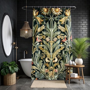 William Morris Floral Print Shower Curtain, Floral Bathroom Decor, William Morris Inspired Bathroom Display, Vintage Floral Shower Curtain