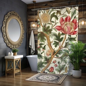 Vintage Floral William Morris Printed Shower Curtain, Floral Bathroom Decor, William Morris Inspired Bathroom Display, Floral Shower Curtain