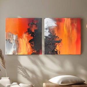 Abstract Orange Wall Decor, Abstract Wall Art, Colorful Wall Art, Large Wall Art, Set of 2 Wall Art, Orange Office Art, Housewarming Gift