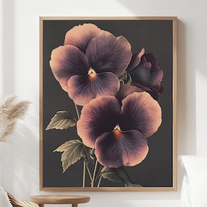 Vintage Pansy Wall Art, Botanical Flower Poster Print, Floral Canvas, Framed Garden-Inspired Art, Nature-Inspired Poster, Floral Wall Decor