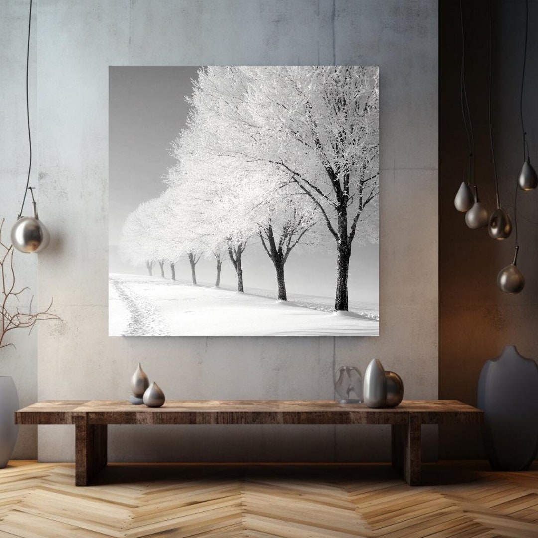 Curated visual reference: Fresh Look at White Trees Wall Canvas Black And White Wall Art Mystical