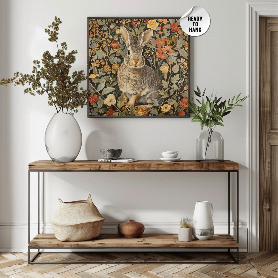 Whimsical Bunny Art William Morris Style, Ready to Hang Vintage Decor ...