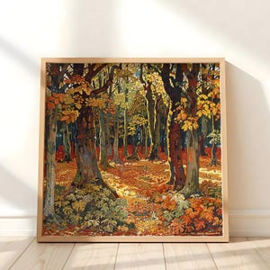 William Morris inspirierte Herbstwald Leinwand Wandkunst, Vintage botanische Kunst, rustikale Herbstdekoration, elegante saisonale Leinwanddruck