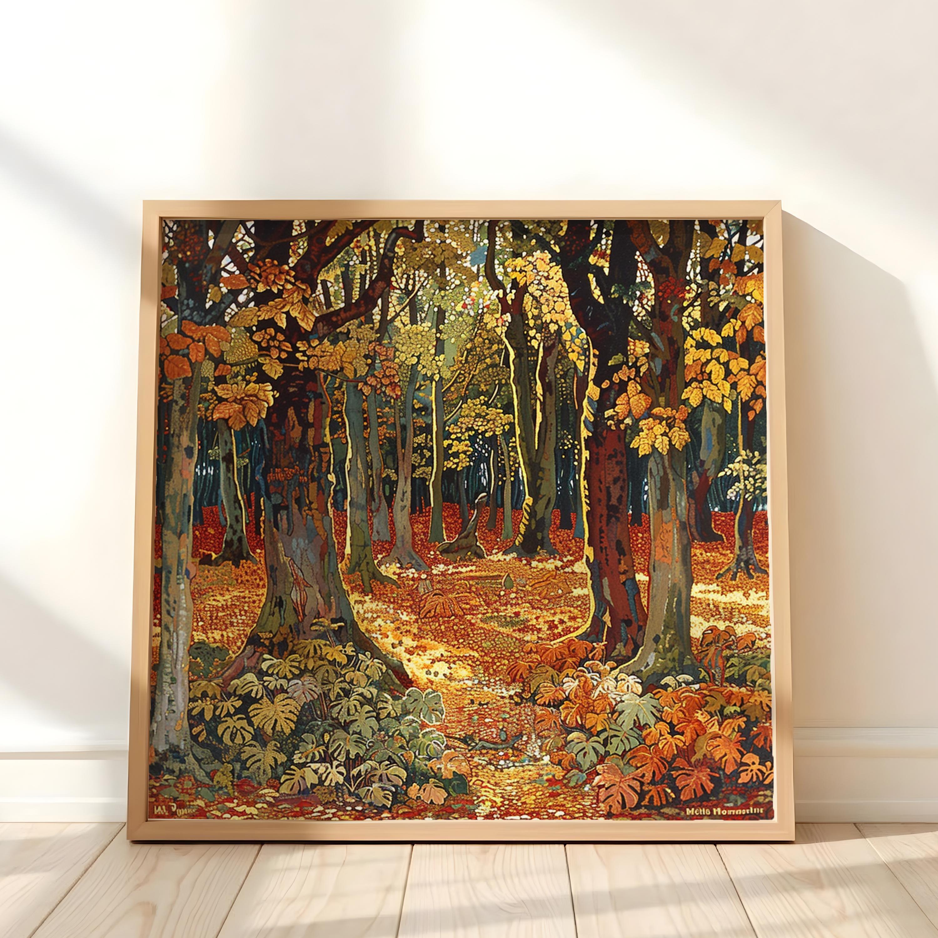 William Morris Inspired Autumn Forest Canvas Wall Art, Vintage