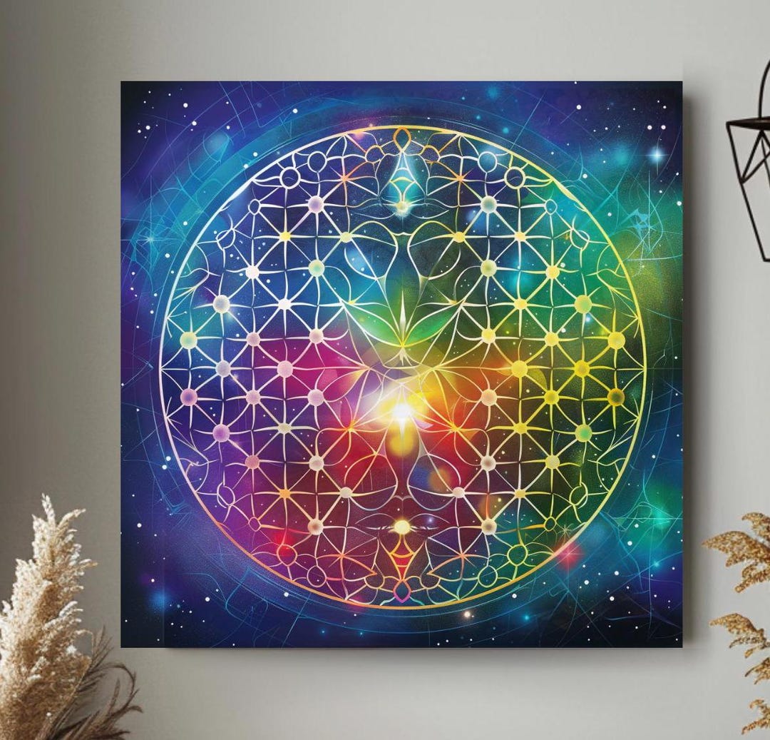 Flower of Life Canvas Wall Art, Flower of Life Illustration, Mystical ...
