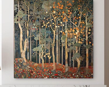 William Morris Inspired Rustic Autumn Decor, Autumn Forest Canvas