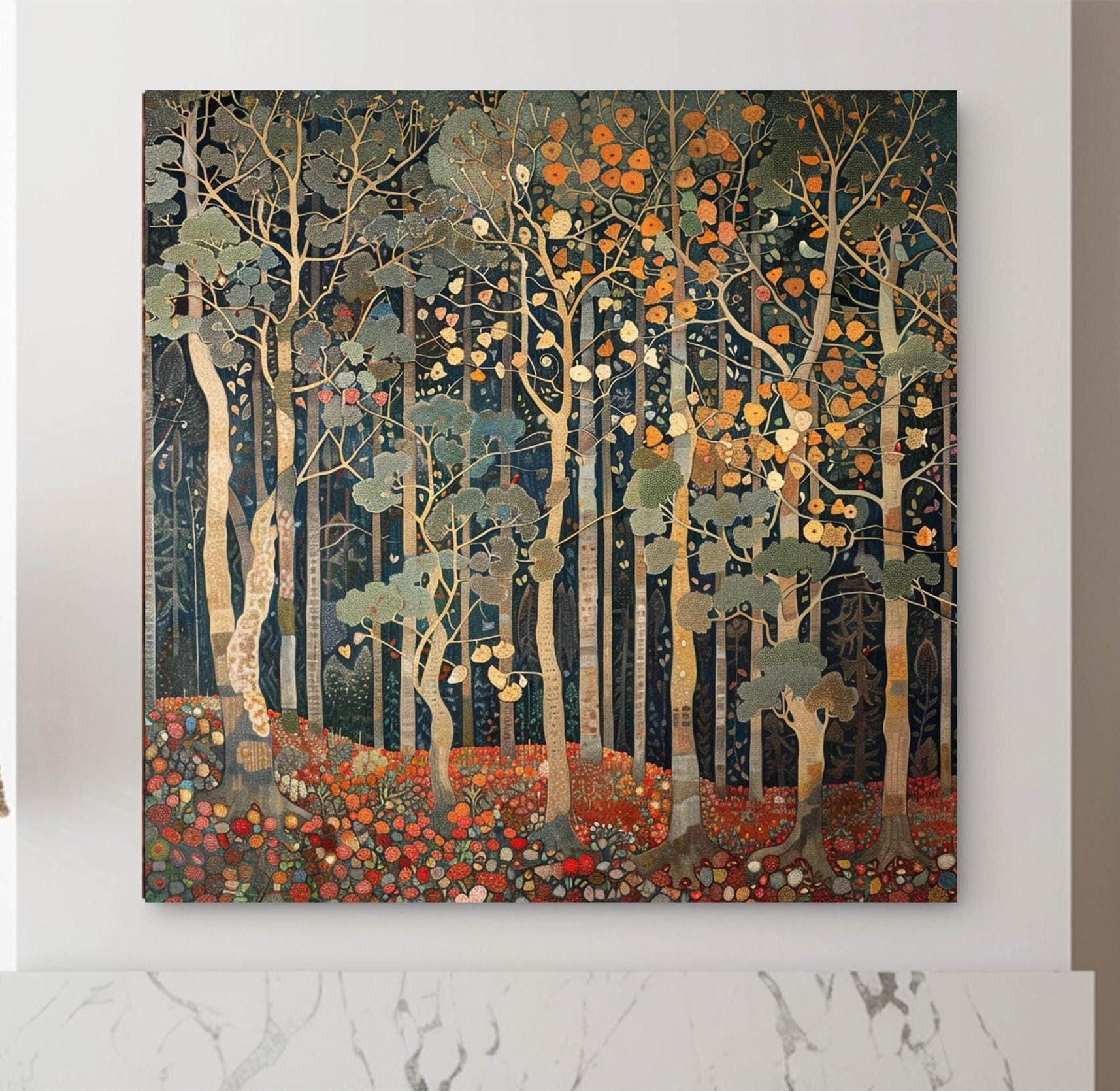 William Morris Inspired Rustic Autumn Decor, Autumn Forest Canvas