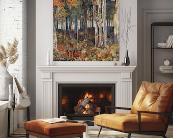 William Morris inspirierte Herbst Wald Leinwand Wandkunst, Herbst Gemälde, Vintage Botanische Kunst, Rustikales Herbst Dekor, Natur inspirierte Wohnkultur