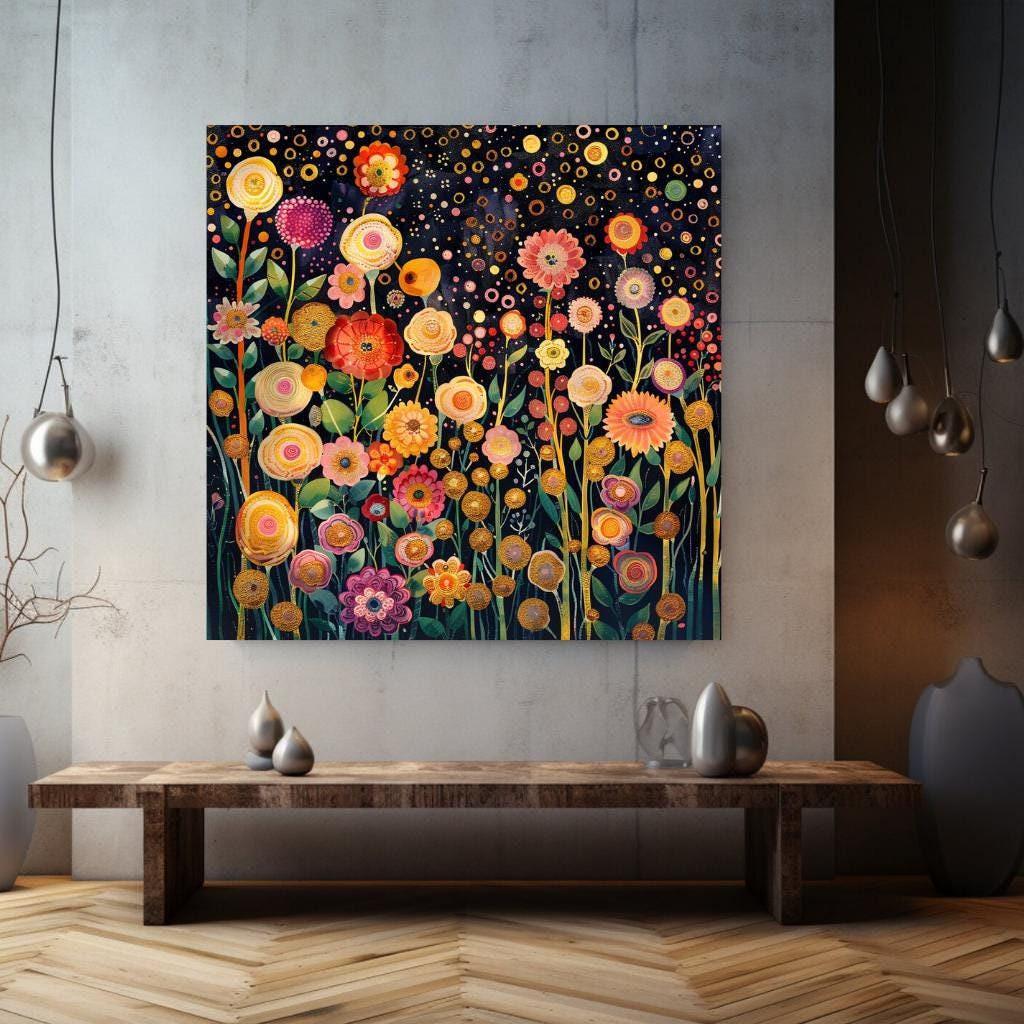 Flower Garden Canvas Wall Art Print Gustav Klimt Inspired Painting ...