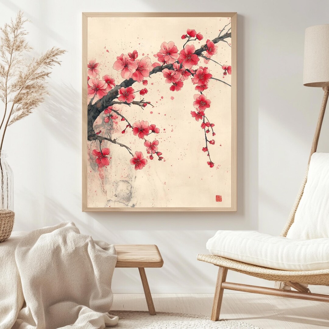 Antique Cherry Blossom Cavas, Vintage Flower Poster Print, Botanical ...