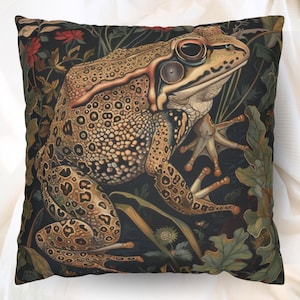 Forest Frog Toad Pillow Earthtone William Morris, Living Room Decor Pillow, Cottagecore Nature Inspired Forest Green Pillow, Frog Lover Gift