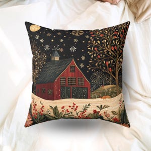 Rustic Winter Barn Pillow, Winter Theme Cushion, Rustic Farmhouse Home Decoration, Decorative Winter Cushion