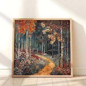 Herbst Wald Kunst Leinwand, Herbst Wand Kunst, William Morris Kunst, schwarz gerahmt Herbst Wand Kunst für Wohnzimmer, große quadratische Wand Kunst Druck