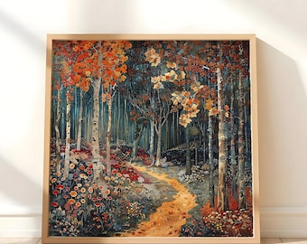 Autumn Forest Wall Art Canvas, Autumn Wall Art, William Morris Art,  Black Framed Fall Wall Art for Living Room, Large Square Wall Art Print