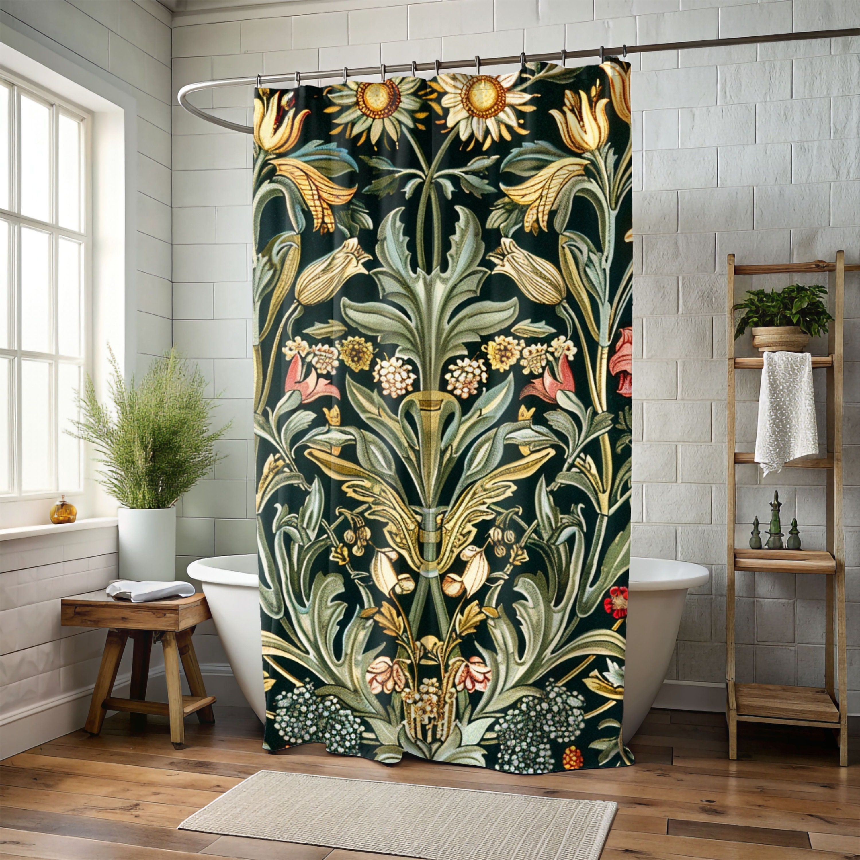 William Morris Floral Print Shower Curtain, Floral Bathroom Decor