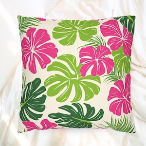 Tropical Leaf Pillow, Monstera Cushion Cover, Vibrant Jungle Throw Pillow, Island Floral Home Decor, Bold Summer Accent