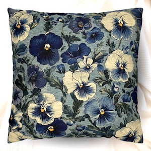 Poduszka kwiatowa William Morris, poszewka na poduszkę botaniczną w stylu vintage, niebieska poduszka z kwiatowym akcentem, poszewka na poduszkę inspirowana naturą, kwiaty na sofę