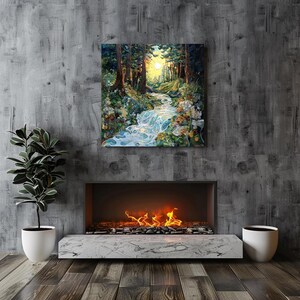 Woodland Wall Art, Mystical Wall Art, Forest River Print, Vintage Framed Canvas, Mystical Home Decor, Nature Wall Decor image 8
