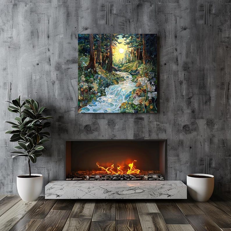 Woodland Wall Art, Mystical Wall Art, Forest River Print, Vintage Framed Canvas, Mystical Home Decor, Nature Wall Decor image 8