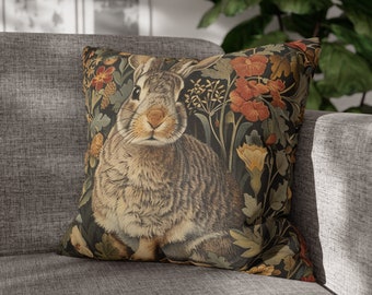 Pillow Vintage Inspired William Morris Rabbit Bunny Living Room Decor, Bunny Cushion Cover, Living Room Decor, Retro Art