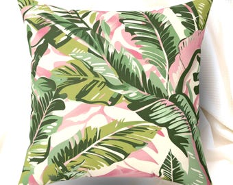 Tropical Pillow Pink And Sage Pillow Palm Leaf Pillow Cover Botanical Cushion Leaf Accent Pillows Tropical Pillow Case Tropical Home decor