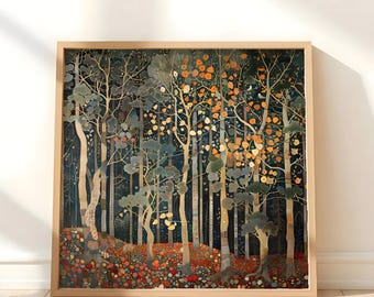 William Morris Inspired Rustic Autumn Decor, Autumn Forest Canvas Wall Art, Vintage Botanical Art, Elegant Seasonal Canvas Print