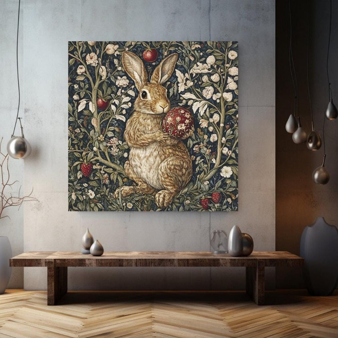 Vintage William Morris Bunny Wall Canvas Wall Art, Nature-inspired Wall ...