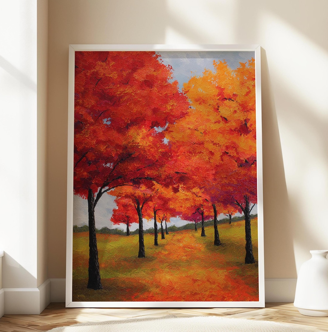 Autumn Trees Canvas Wall Art, Fall Nature Landscape Print, Rustic ...
