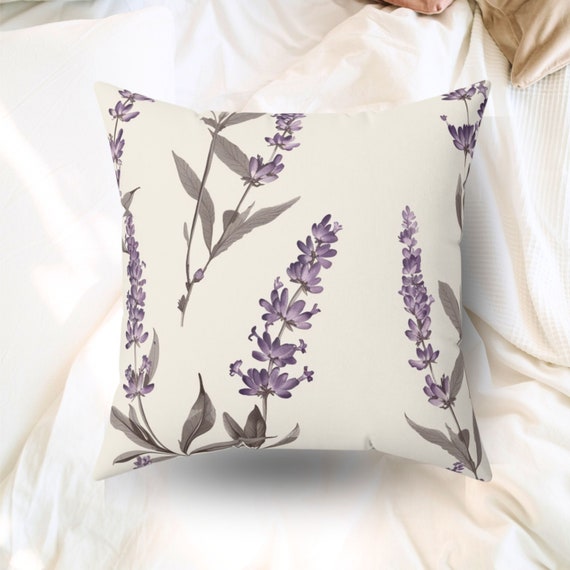 Lavender Throw Pillow Purple Floral Cushion Lavender Pillow Case
