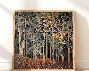 William Morris inspirierte rustikale Herbst Dekor, Herbst Wald Leinwand Wandkunst, Vintage botanische Kunst, elegante saisonale Leinwanddruck