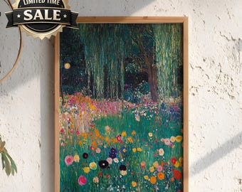 Willow Garden Wall Art, Vibrant Floral Meadow Print, Rustic Cottage Framed Canvas, Vintage Botanical Home Decor, Lush Bloom Accent