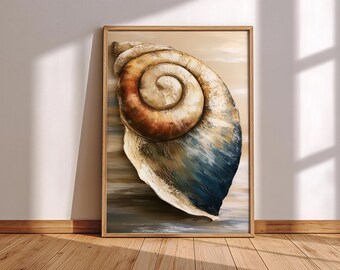 Spiral Shell Canvas Art, Coastal Nautical Framed Wall Prints, Neutral Beach Artwork, Seaside Home Decor