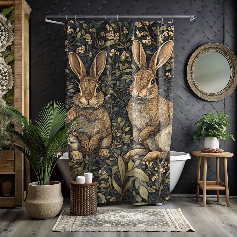 William Morris Inspired Rabbit Design Shower Curtain, Bathroom Dorm ...