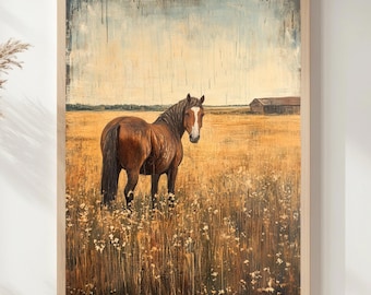 Quadri vintage con cavalli, poster equestre antico, tela incorniciata, arte western, tela incorniciata con animali da fattoria, arredamento rustico country