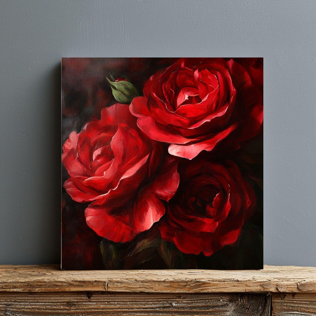 Red Roses Wall Art, Dark Romantic Floral Poster, Vintage Rose Framed ...