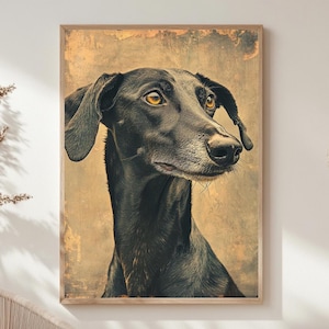 Vintage Greyhound Dog Wall Art, Antique Dog Poster, Framed Pet Canvas, Elegant Sighthound Decor, Vintage Pet Decor, Nature-Inspired Art